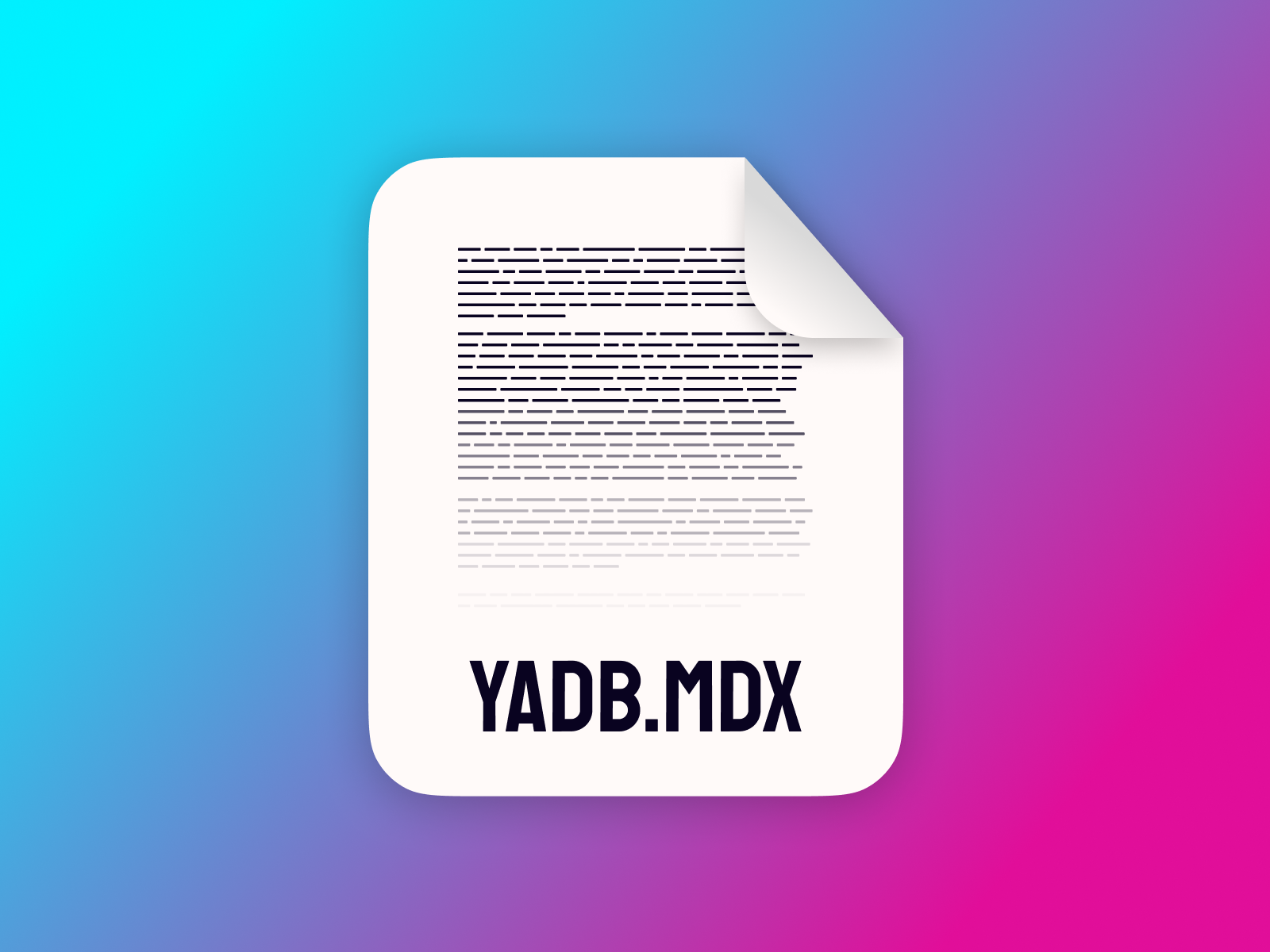 Rounded vertical rectangle resembling a text file icon, with the top right of the rectangle folded inward to resemble a page from a book that's been dog-eared. At the bottom is the text YADB.mdx